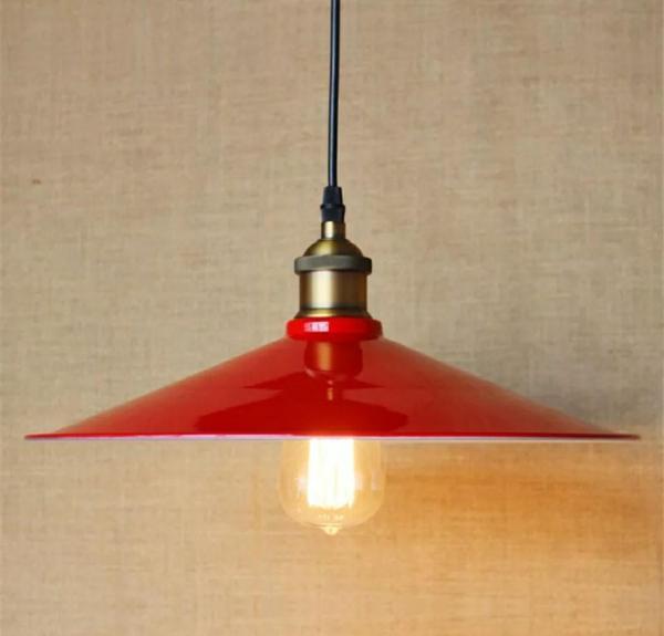 Retro Metal Sarkıt Avize Rustik Tekli Kırmızı Içi Beyaz Sarkıt Cafe Mutfak Aydınlatma Çap:40 cm - Image 1