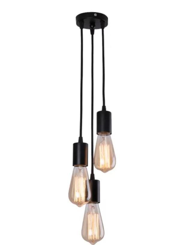 Dylight Retro Metal Sarkıt Avize Siyah Rustik 3 lü Sarkıt Avize Çap:10 cm - Image 1