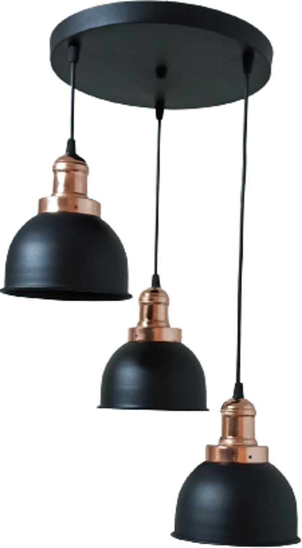 Dylight Retro Metal Siyah 3 lü Bakır Duylu Dekoratif Rustik Sarkıt Avize çap:30 cm - Image 1