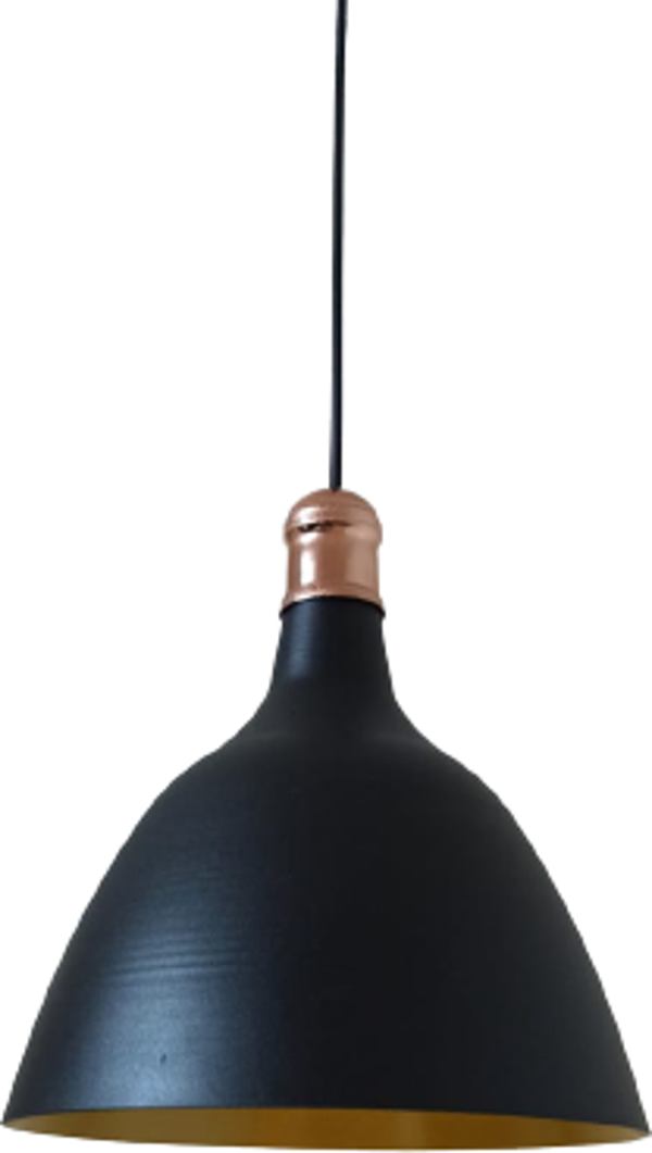 Retro Metal Dekoratif Siyah İçi Gold Bakır Duylu Tekli Sarkıt Avize çap:28 cm - Image 1