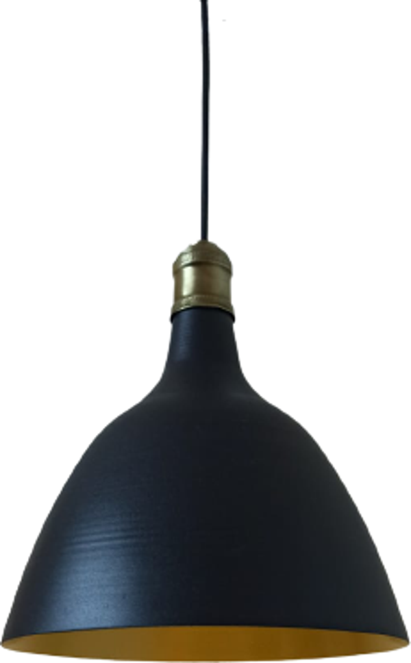 Retro Metal Dekoratif Siyah İçi Gold  Eskitme Duylu Tekli Sarkıt Avize çap:28 cm - Image 1