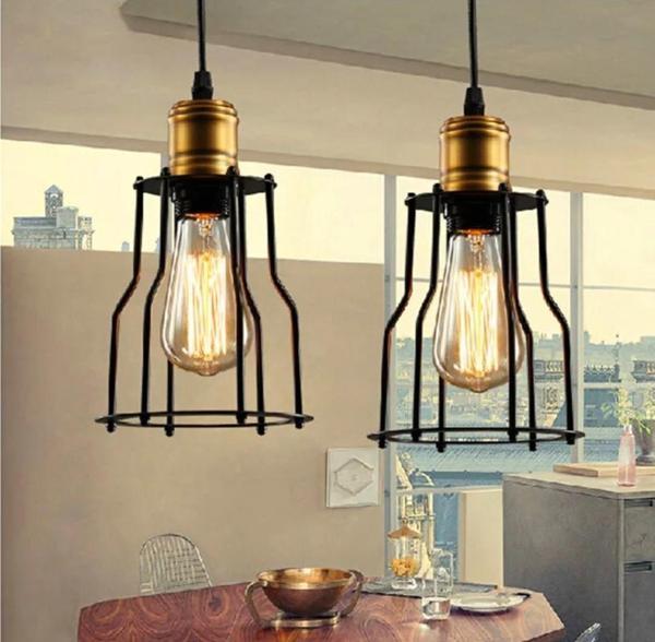 Dylight Retro Metal Siyah Kafesli Yuvarlak 2 Li Sarkıt Avize Çap:30 cm - Image 1