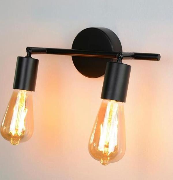 Rsylight Retro 2 Li Siyah Metal 180 Derece Mafsallı Dekoratif Rustik Tavan Duvar Aplik  - Image 1