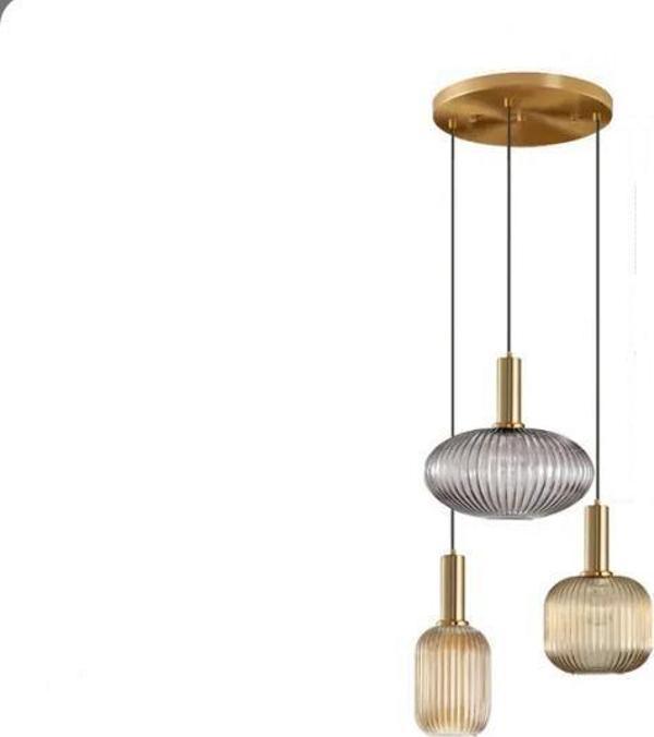 Rsylight Rustik Dekoratif Metal Modern Yuvarlak Eskitme Kaplama Bal Füme Opal Camlı 3 lü Avize  - Image 1