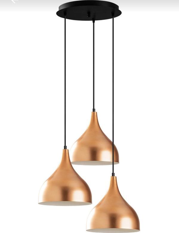 Dylight Mina Retro Metal Dekoratif 3 lü Bakır  Modern Rustik Sarkıt Avize Çap:30 cm - Image 1