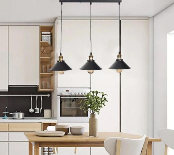 Dylight Retro Metal Siyah Metal Dekotatif Masa Üstü 3 Lü  Sarkıt Avize - Image 1