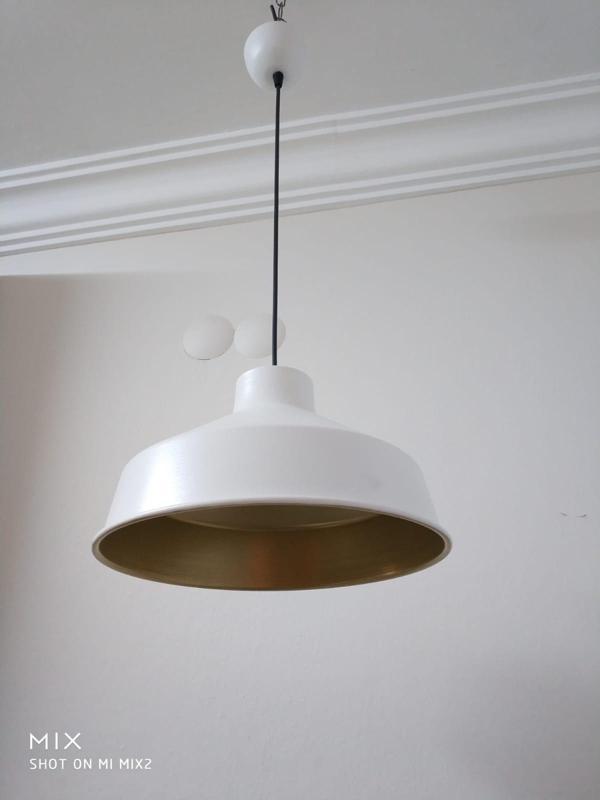 Retro Metal Beyaz İçi Gold Dekoratif Tekli Sarkıt Avize Çap: 30 cm - Image 1
