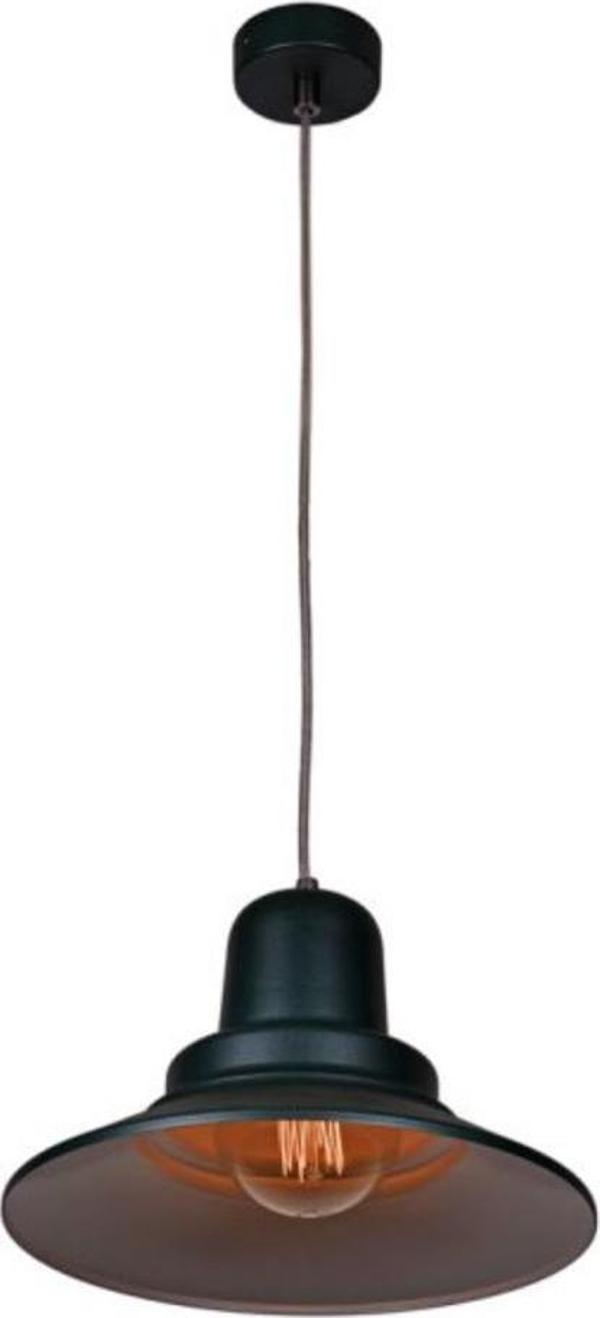 Dylight Retro Siyah İçi Beyaz Tekli Dekoratif Kafe Murfak Aydınlatma Sarkıt Avize Çap:30 cm - Image 1