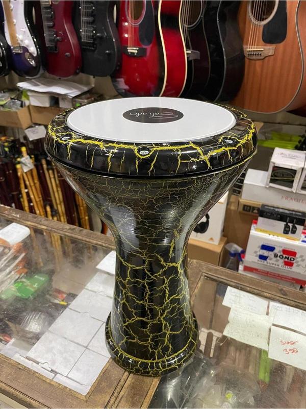 Salvador Profesyonel Döküm Darbuka Büyük Boy Mısır Çömlek Darbuka Sarı-Siyah Kırçıllı - Image 1