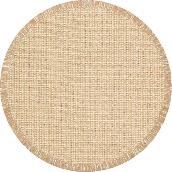 Eko Brooklyn Hasır Görünümlü Kaymaz Dokuma Modern Yuvarlak Kilim BRK01 Bej - Image 1