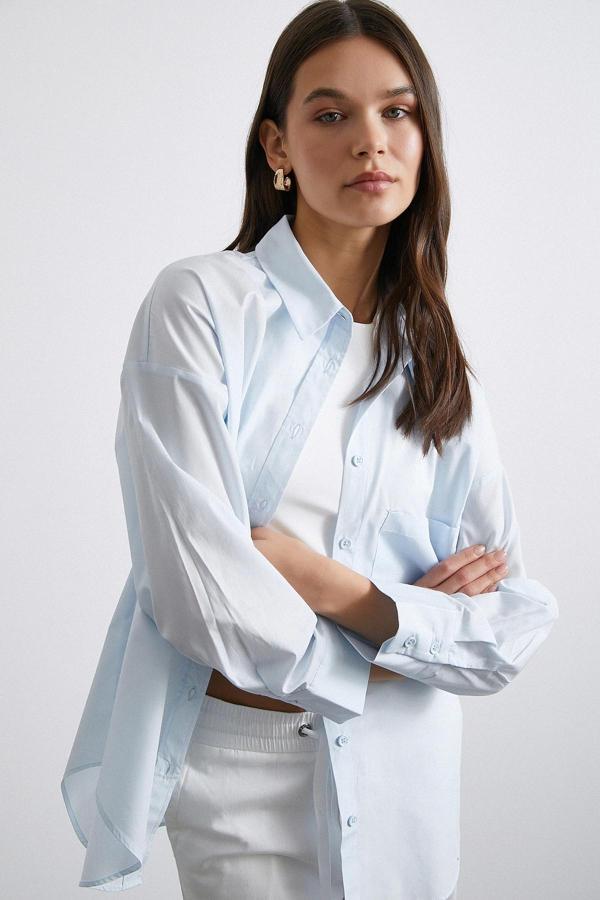 Oversize Pamuklu Gömlek Açık Mavi - Image 1