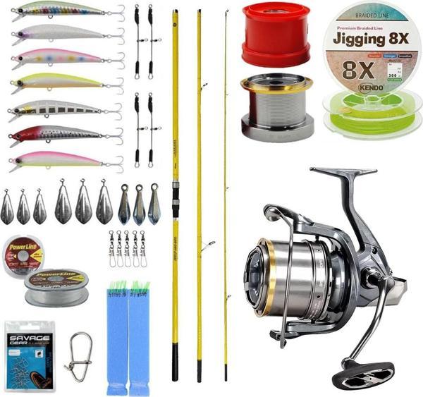 YekOutdoor Yüksek Performans Olta Seti Okuma Makaira Surf 4,50 cm 100-250 3 Parça Yellow Surf Kamışı&Okuma Flite Surf FL - Image 1