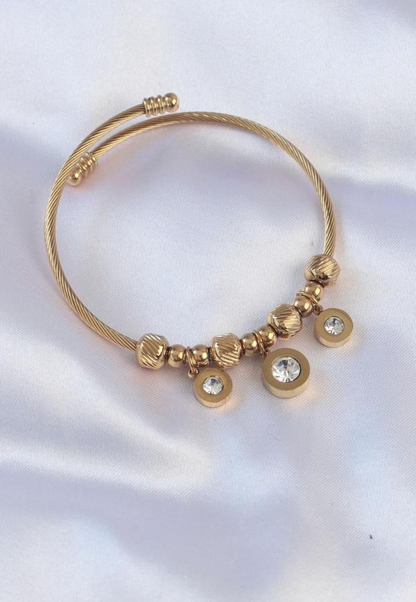 316L Çelik Gold Renk Zirkon Taşlı Charm Bileklik - Image 1