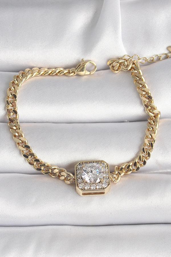 Pirinç Gold Renk Kare Zirkon Taşlı Xuping Exclusive VIP Seri Kadın Bileklik - Image 1