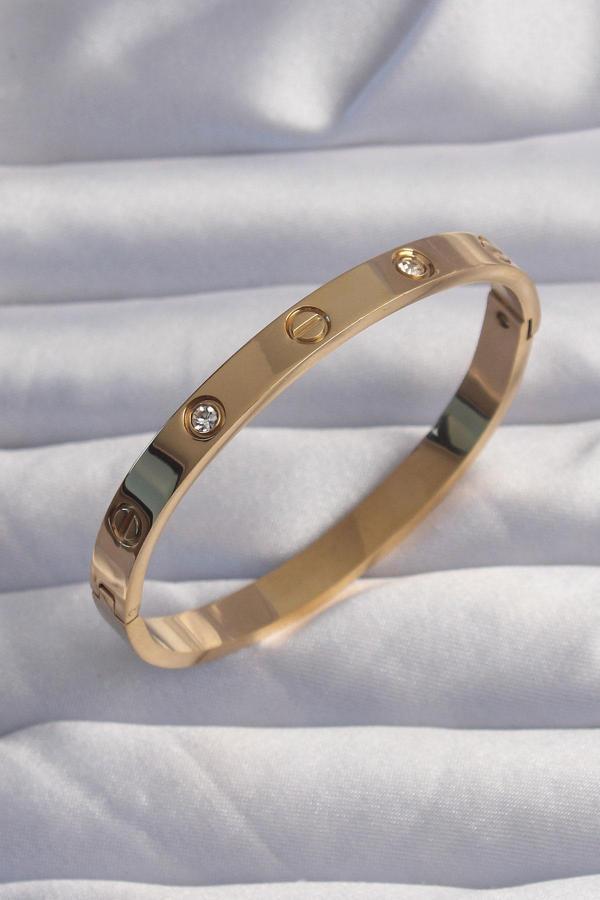 316L Çelik Baby Boy Gold Renk Zirkon Taşlı Model Kelepçe - Image 1