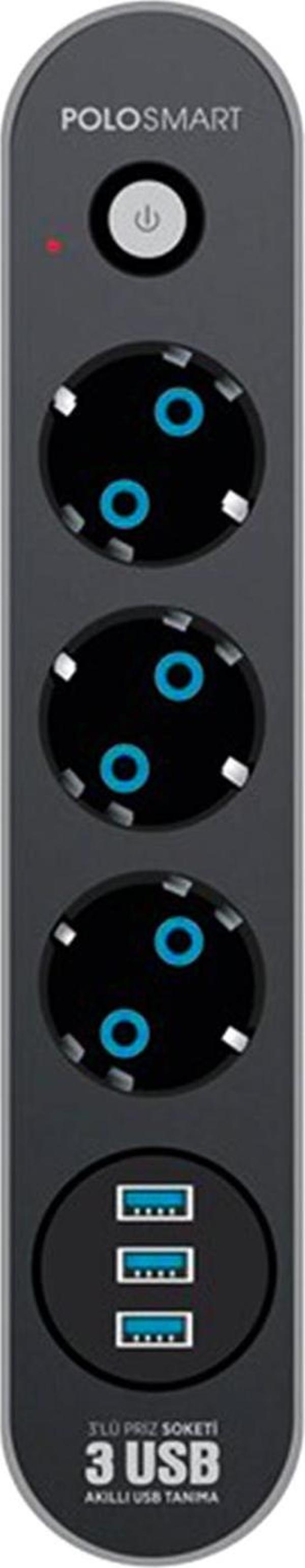 Polosmart Polo Smart MP07 USB Portlu 3'lü Akım Korumalı Priz - Image 1