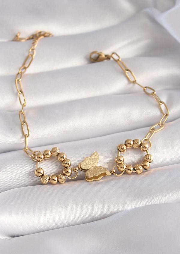 316L Çelik Gold Renk Simli Kelebek Figür Kadın Bileklik - Image 1