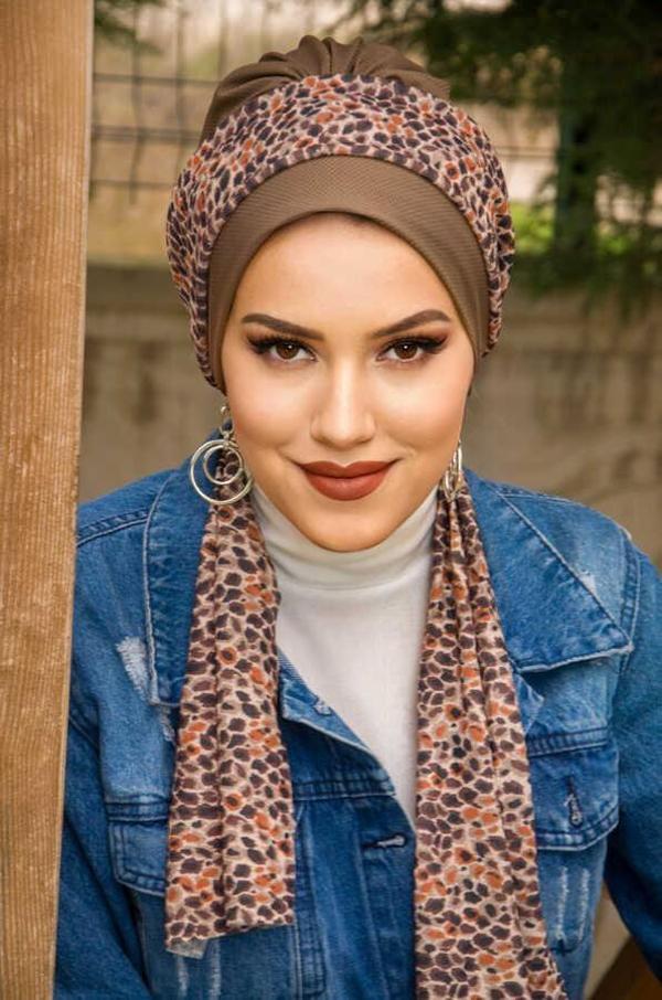 Vizon Leopar Desen Fularlı Bone - Image 1