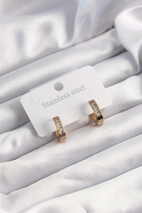 316L Çelik Altın Renk Zirkon Taşlı Halka Model Küpe - Image 1