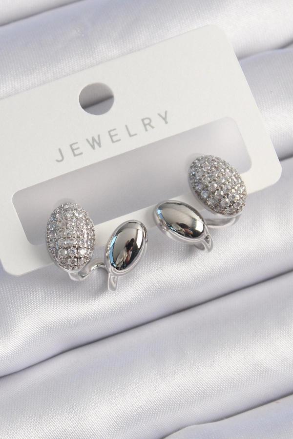 Pirinç Gümüş Renk Zirkon Taşlı Kadın Küpe - Image 1