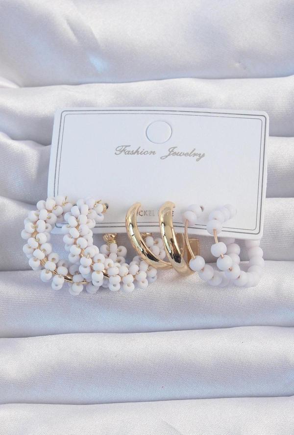 Gold Renk Lila Boncuklu Halka Küpe Seti - Image 1