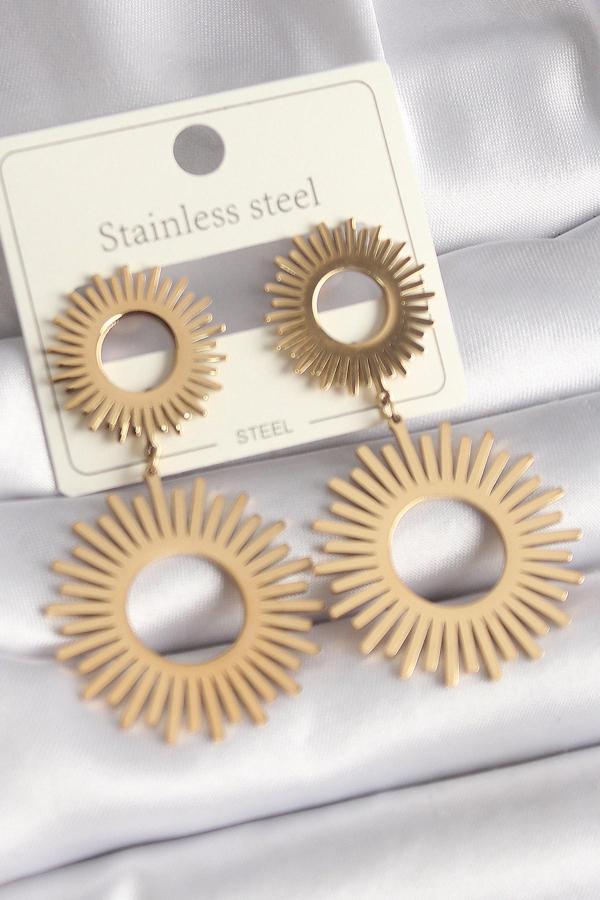 316L Çelik Gold Renk Güneş Model Kadın Küpe - Image 1