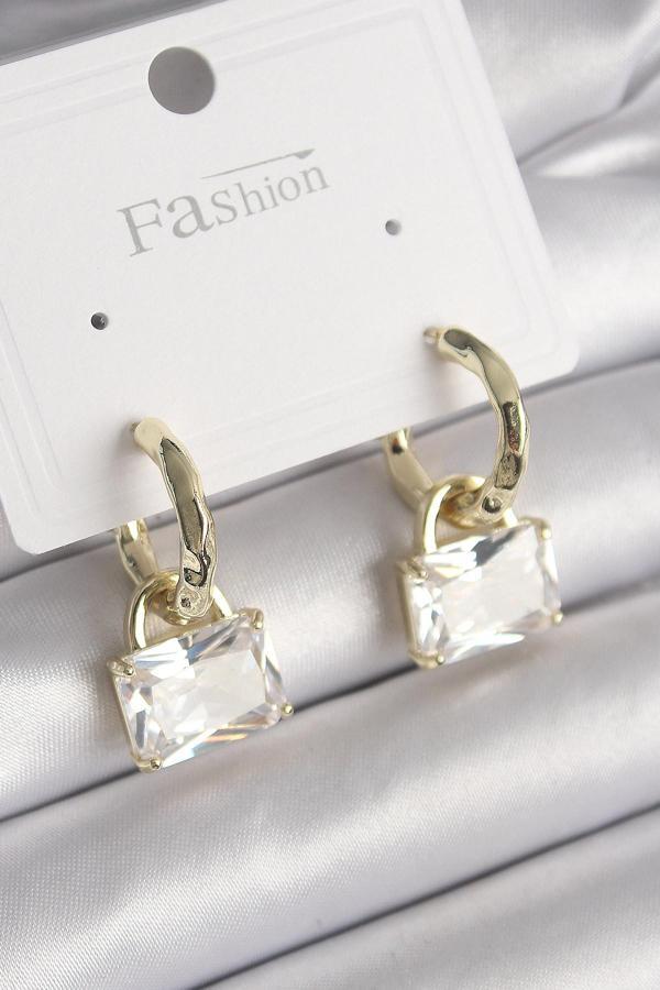 Pirinç Gold Renk Sallantı Zirkon Taşlı Çanta Model Kadın Küpe - Image 1