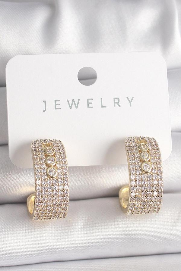 Pirinç Gold Renk Zirkon Taşlı Halka Messika Model Kadın Küpe - Image 1