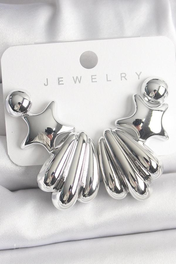 Gümüş Renk Yıldız Deniz Kabuğu Model CCB Plastik Kadın Küpe Seti - Image 1