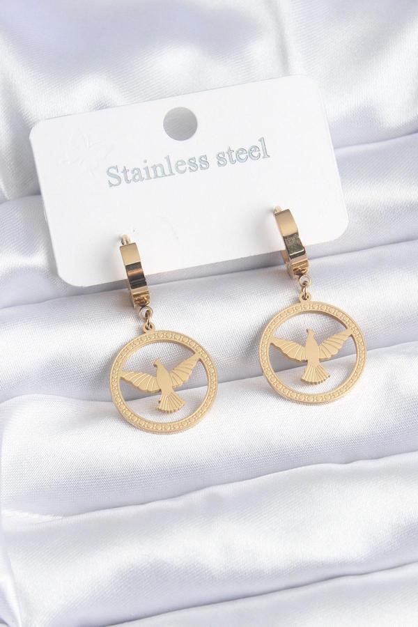 316L Çelik Gold Renk Kuş Model İşleme Detay Kadın Küpe - Image 1