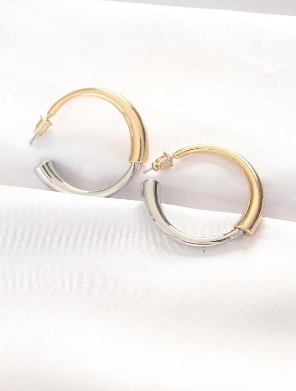 Pirinç Çift Renk Halka Küpe - Image 1