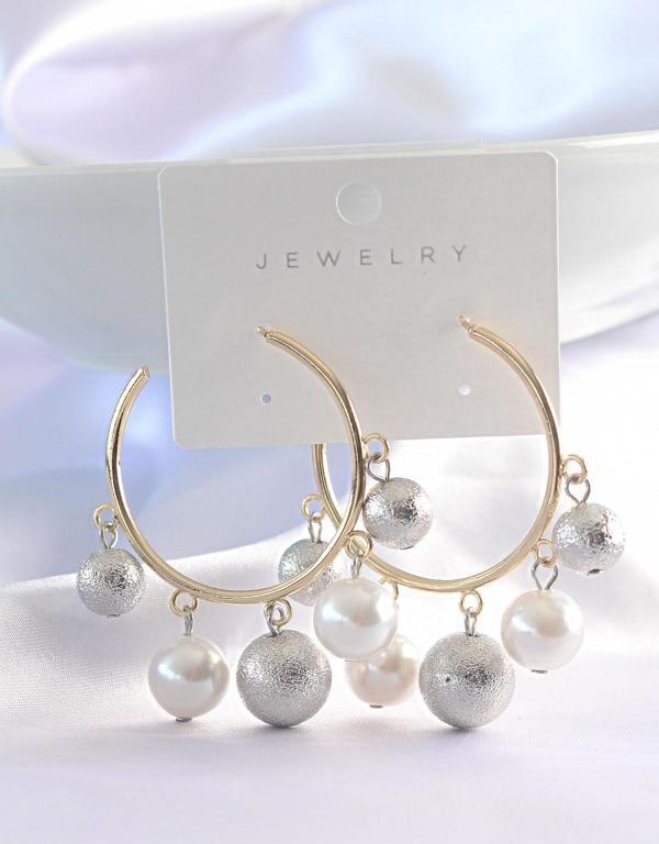 Pirinç Gümüş Renk Topçuk Model Gold Renk Halka Küpe - Image 1