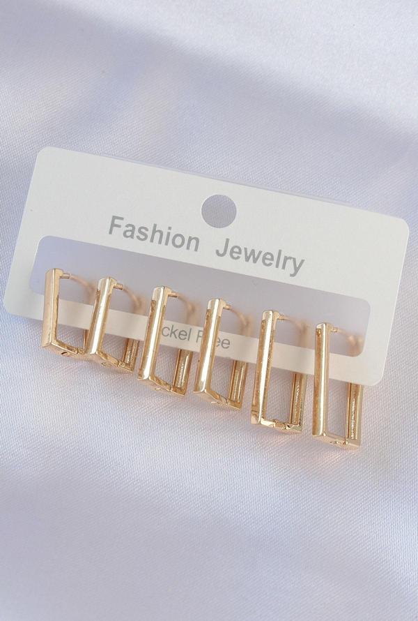 Pirinç Gold Renk Dikdörtgen Model Küpe Seti - Image 1
