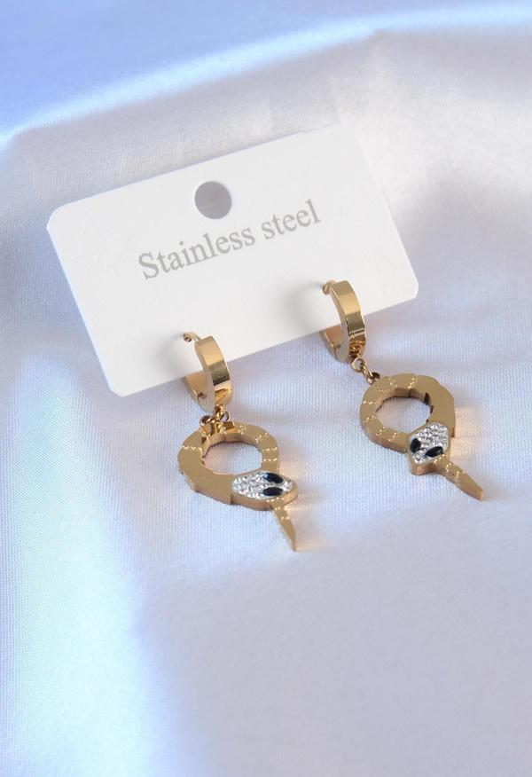 316L Çelik Gold Renk Yılan Model Zirkon Taşlı Kadın Küpe - Image 1