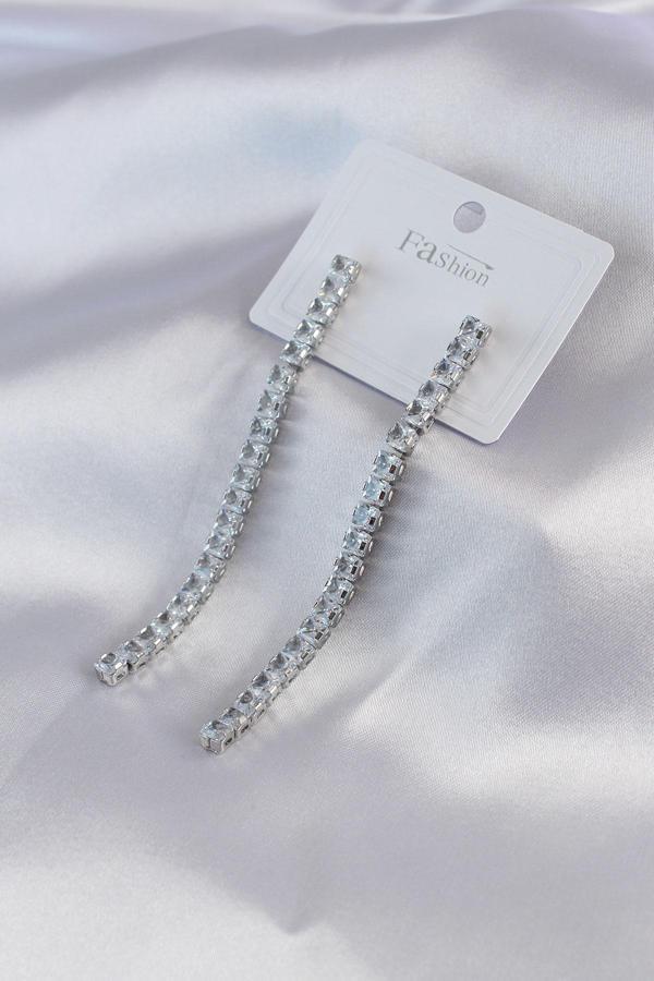 Gümüş Renk Zirkon Taşlı Kadın Küpe - Image 1