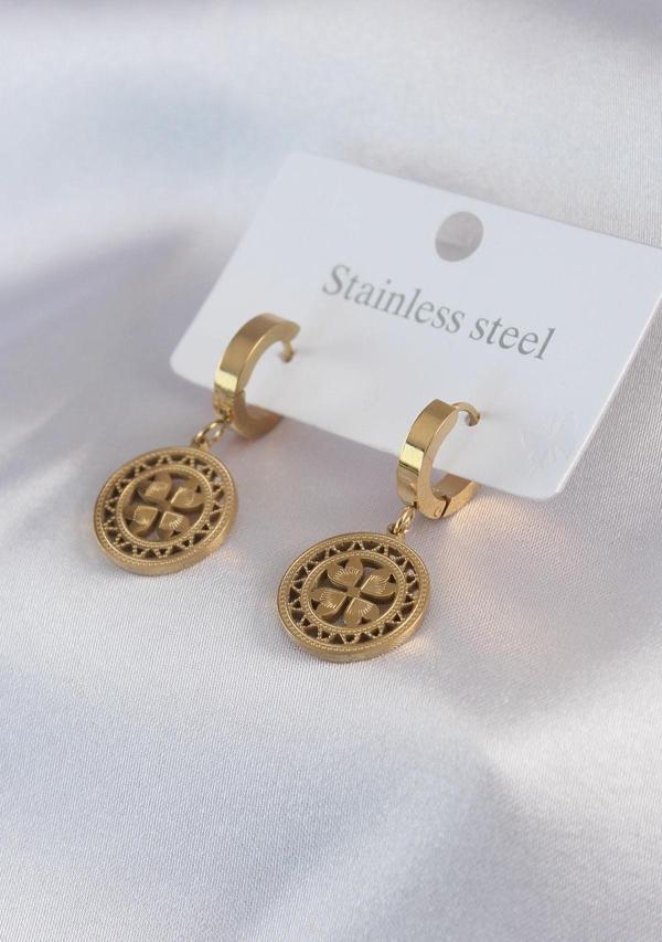 316L Çelik Gold Renk Kalp Model İşleme Detay Kadın Küpe - Image 1