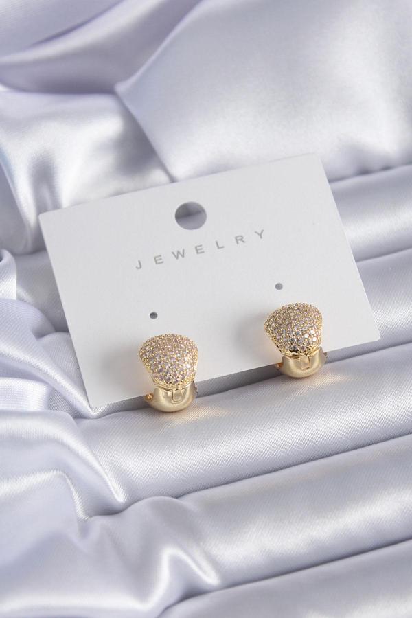 Gold Renk Zirkon Taşlı Pirinç Kadın Küpe - Image 1