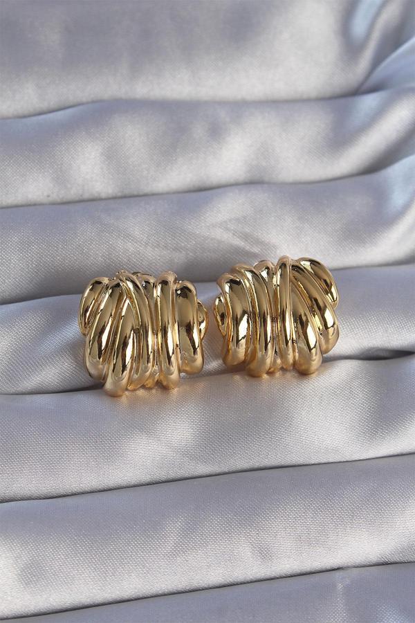 Pirinç Gold Renk Tırtıklı Bombe Model Küpe - Image 1