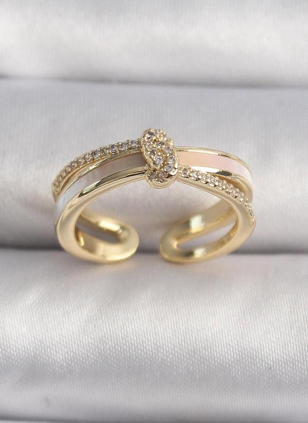 Pirinç Gold Renk Zirkon Taşlı Düğüm Model VIP Seri Kadın Yüzük - Image 1