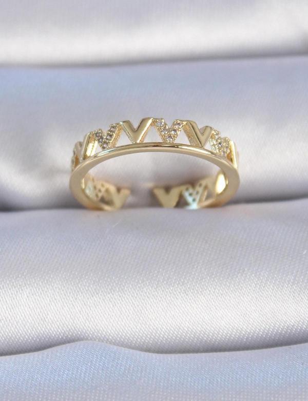 Pirinç Gold Renk Zirkon Taşlı "V" Model Kadın Yüzük - Image 1
