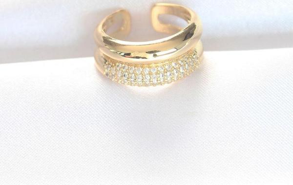 2li Görünümlü Zirkon Taşlı Gold Renk Ayarlanabilir Bombe Yüzük - Image 1