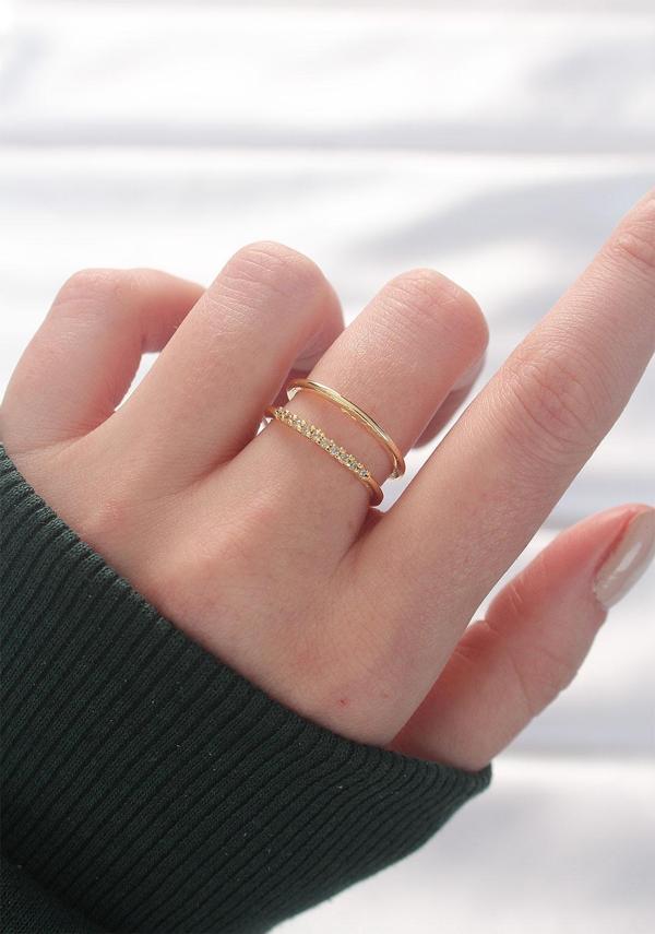 2li Görünümlü Su Yolu Tasarımlı Gold Renk Ayarlanabilir Yüzük - Image 1