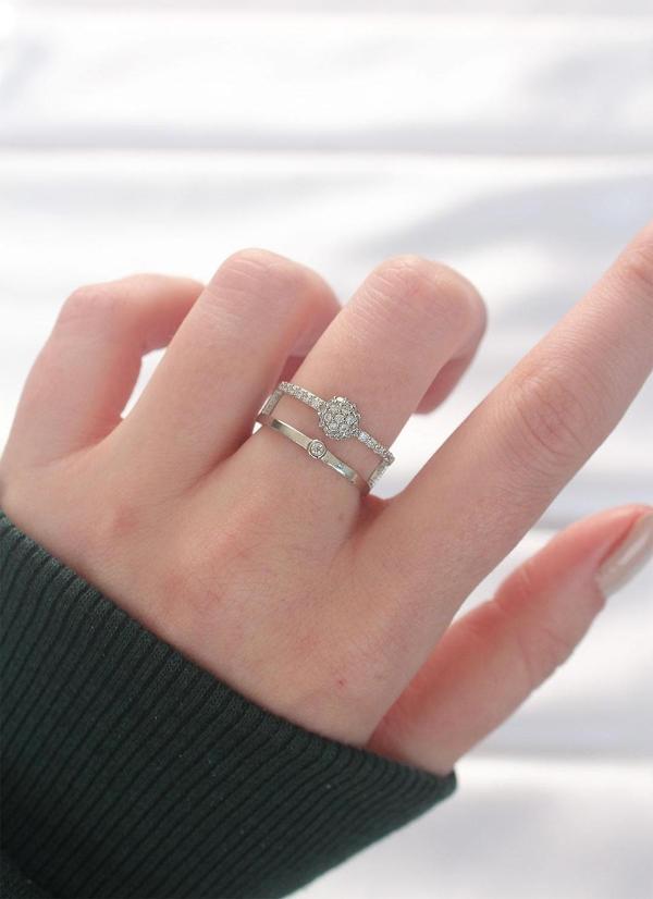 2li Görünümlü Topçuk Model Silver Renk Ayarlanabilir Yüzük - Image 1