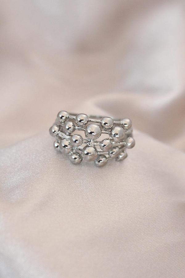 Ayarlamalı Silver Renk Metal Bombeli Boluncuk Model Yüzük - Image 1