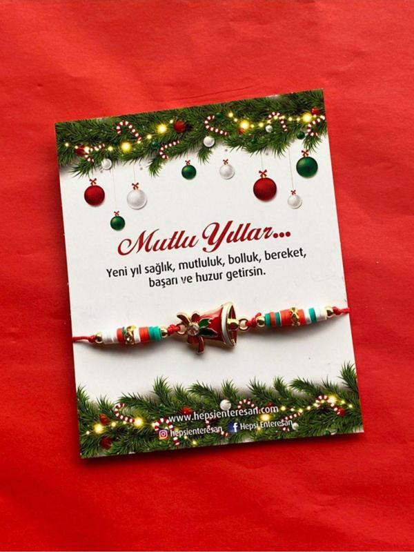 Hepsi Enteresan Çan Figürlü Yılbaşı Bilekliği, Yeni Yıl Hediyesi, El Yapımı - Image 1