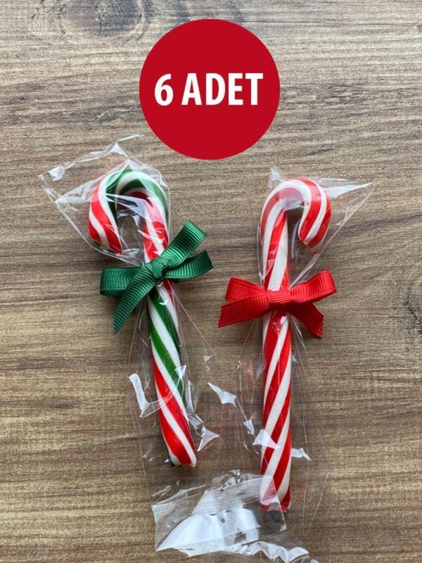 Hepsi Enteresan 6 Adet Kurdeleli Baston Şeker, Yılbaşı Hediyesi, Yeni Yıl Hediyesi - Image 1