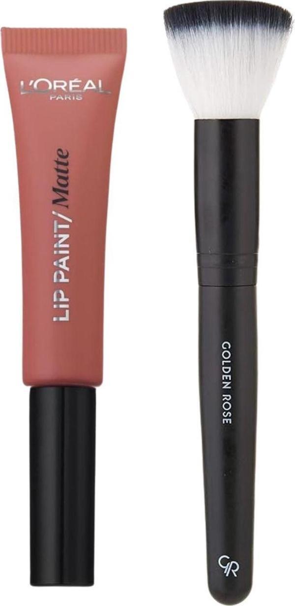 Golden Rose Fondöten Fırça + Loreal Paris Infaillible Lip Paint Matte 201 Ruj - Image 1