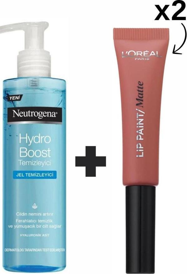 Neutrogena Hydro Boost Water Jel Temizleyici 200 Ml + Loreal Paris Infaillible Lip Paint Matte 201 Ruj - Image 1