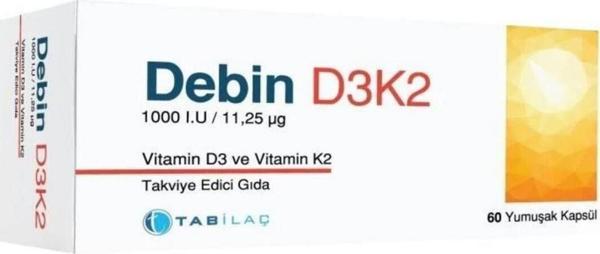 Debin D3K2 Vitamin D3 Ve Vitamin K2 60 Kapsül - Image 1