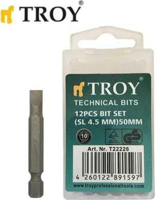 Troy 22226 Bits Uç Seti (Düz 4, 5X50 mm, 12Adet) - Image 1